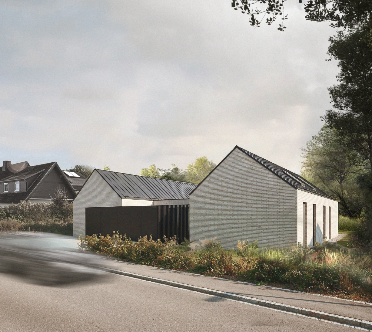 Neubau eines modernen Einfamilienhauses in Lippstadt mit klarer Architektur, großzügigen Raumbezügen, Satteldach und lichtdurchfluteten Innenräumen