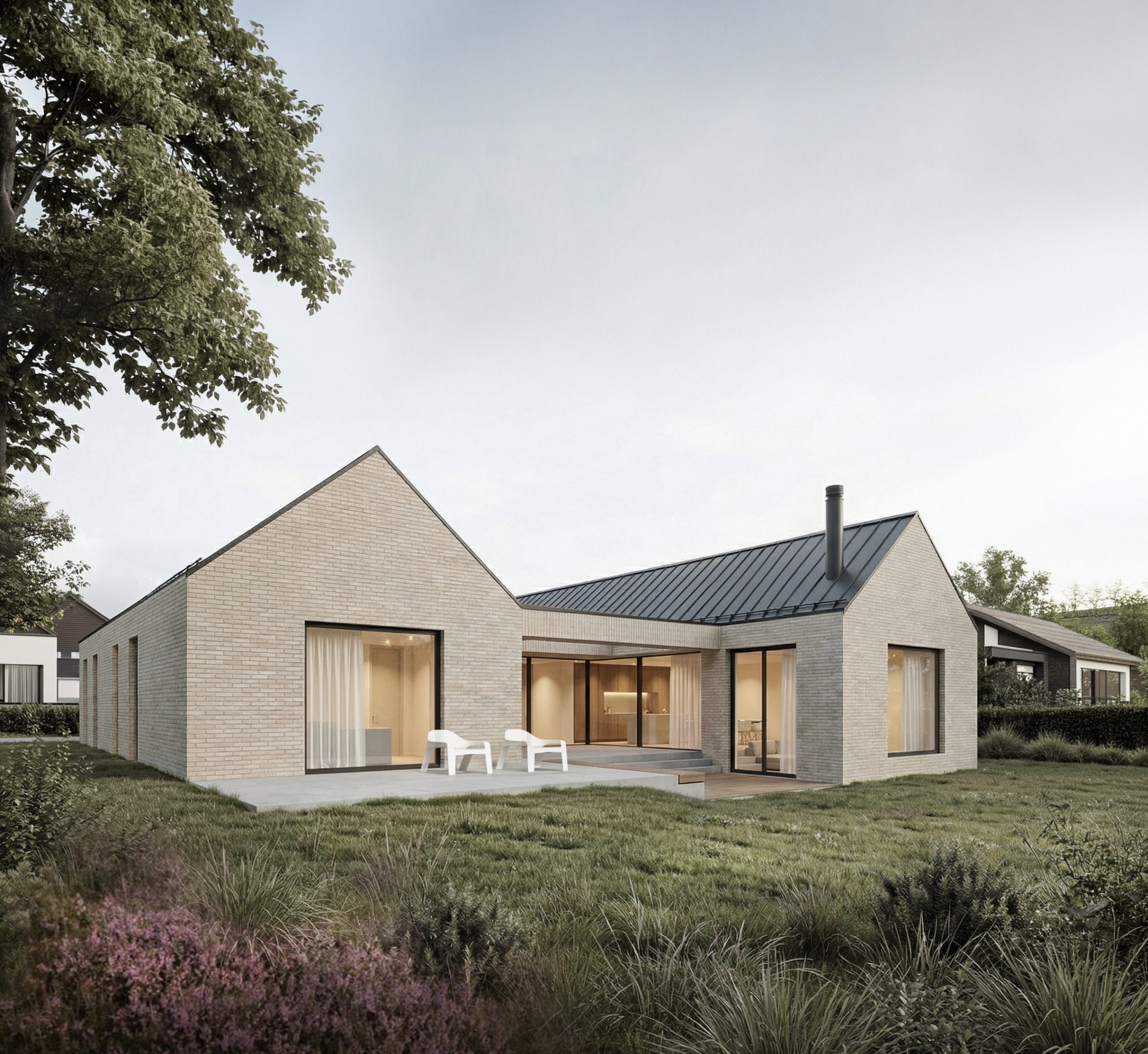 Neubau eines modernen Einfamilienhauses in Lippstadt mit klarer Architektur, großzügigen Raumbezügen, Satteldach und lichtdurchfluteten Innenräumen